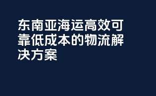 东南亚海运：高效可靠低成本的物流解决方案