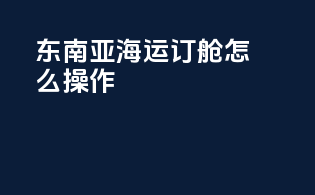 东南亚海运订舱怎么操作