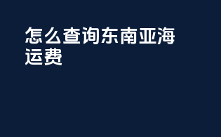 怎么查询东南亚海运费