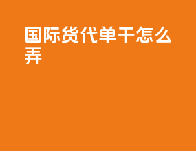 国际货代单干怎么弄